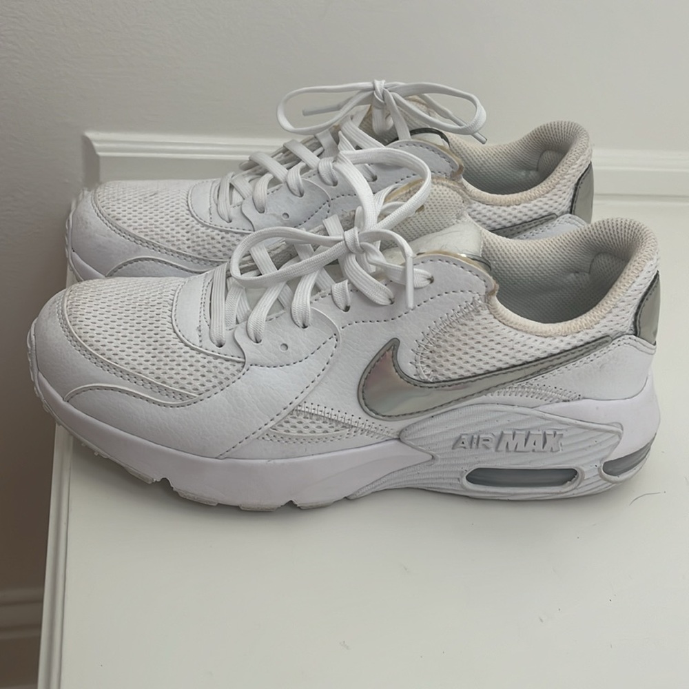 White and silver airmax sneakers worn once or twice in great new condition